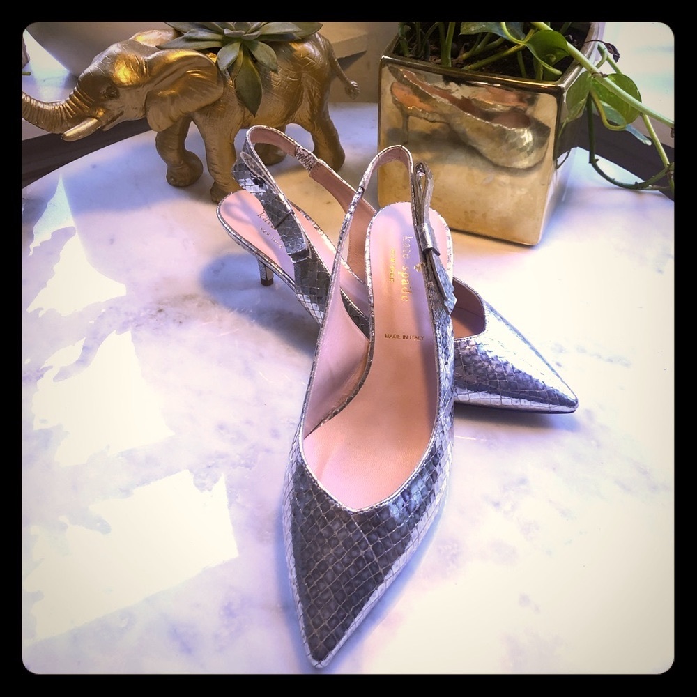Kate Spade Gently Worn Silver Kitten Heels